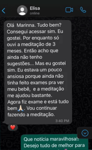 O Programa Medita Gestante Funciona? Sim, o Programa Medita Gestante funciona. O programa foi desenvolvido pela mãe e criadora da técnica "Medita gestante", Marinna Lopes,  para você que deseja se conectar com o seu bebê e ter uma gestação calma e tranquila.  O método consiste em meditações guiadas extremamente poderosas e de poucos minutos para aliviar a ansiedade, o stress e aumentar a conexão da mamãe com o bebê. Assim, nessa técnica há uma meditação guiada específica para cada mês de gestação. Porquanto, são meditações curtas, de cerca de 4 minutos, que você pode ouvir em qualquer lugar. Então, é  uma forma descomplicada de se conectar com seu bebê e se acalmar, independente da sua religião, e se você tem ou não prática na meditação.  O Programa Medita Gestante Vale a Pena? Sim, o Programa Medita Gestante vale a pena. A meditação durante a gestação proporciona inúmeros benefícios para mãe e para o bebê, tais como: Melhora na qualidade do sono, ajuda a equilibrar as alterações do humor, diminui as chances de depressão pós-parto, renova as energias, estabiliza os efeitos do primeiro trimestre, controla o medo do parto, auxilia no bom desenvolvimento do bebê, conecta a mãe com o seu bebê e alivia o estresse do período gestacional.